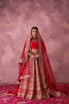 Tamira Red Raw Silk Embroidered Lehenga Set With Two Dupattas