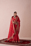Tarangini Red Georgette Zari Embroidered Saree Set