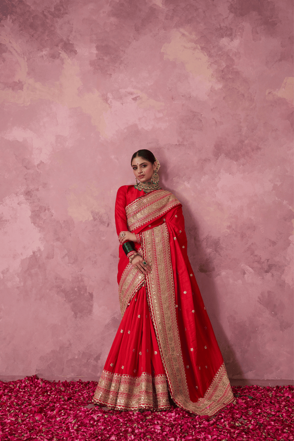 Rajrani Red Raw Silk Zari Embroidered Saree Set