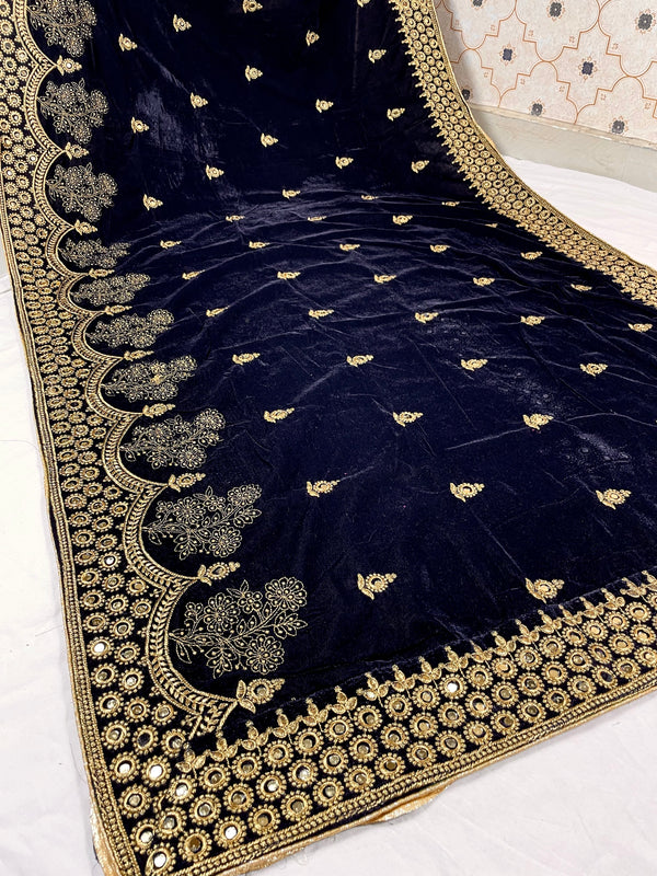 Riwayat Mukhmal Navy Blue Velevt Dupatta