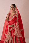 Tejasvini Red Raw Silk Embroidered Lehenga Set With Two Dupattas