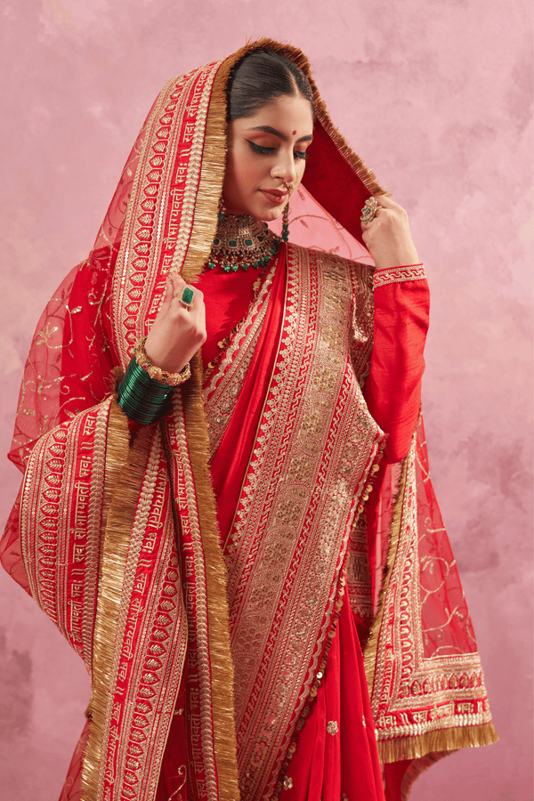 Rajrani Red Raw Silk Zari Embroidered Saree Set