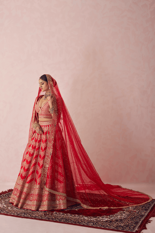 Sumedha Raw Silk Embroidered Lehenga Set With Two Dupattas