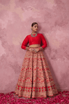 Tamira Red Raw Silk Embroidered Lehenga Set With Two Dupattas