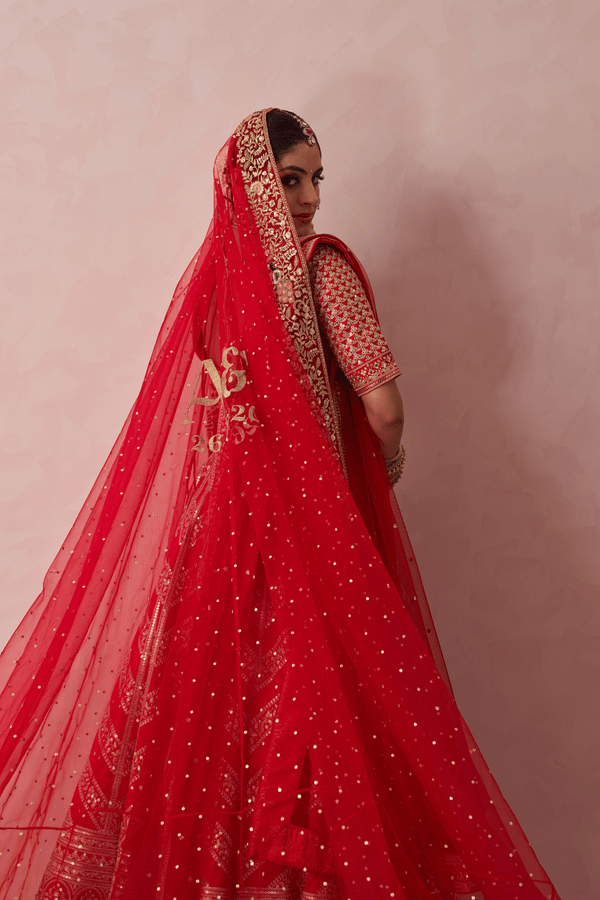 Sumedha Raw Silk Embroidered Lehenga Set With Two Dupattas
