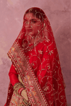 Tamira Red Raw Silk Embroidered Lehenga Set With Two Dupattas
