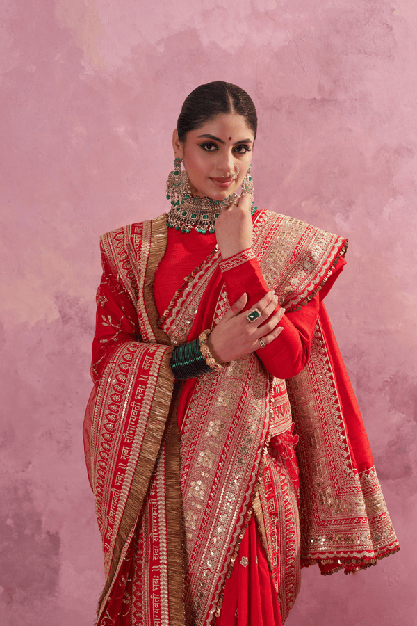 Rajrani Red Raw Silk Zari Embroidered Saree Set