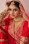 Tejasvini Red Raw Silk Embroidered Lehenga Set With Two Dupattas