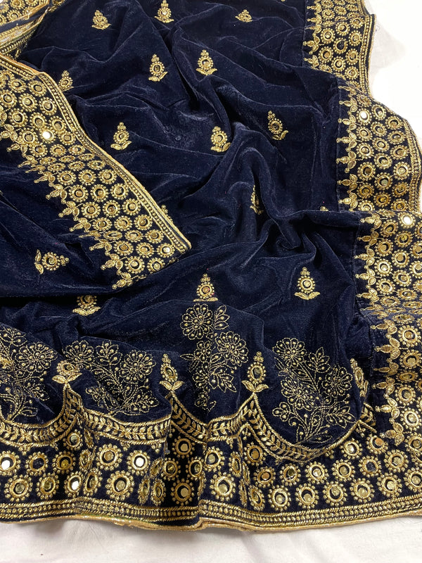 Riwayat Mukhmal Navy Blue Velevt Dupatta
