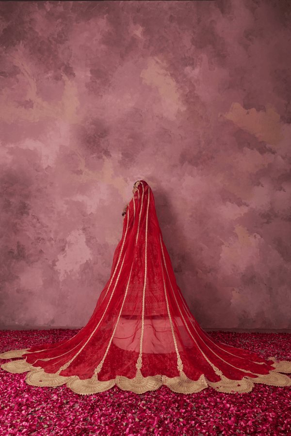 Padmavati Red Raw Silk Embroidered Lehenga Set With Two Dupattas