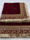 Qubool Hai Bridal Velvet Maroon Wedding Dupatta