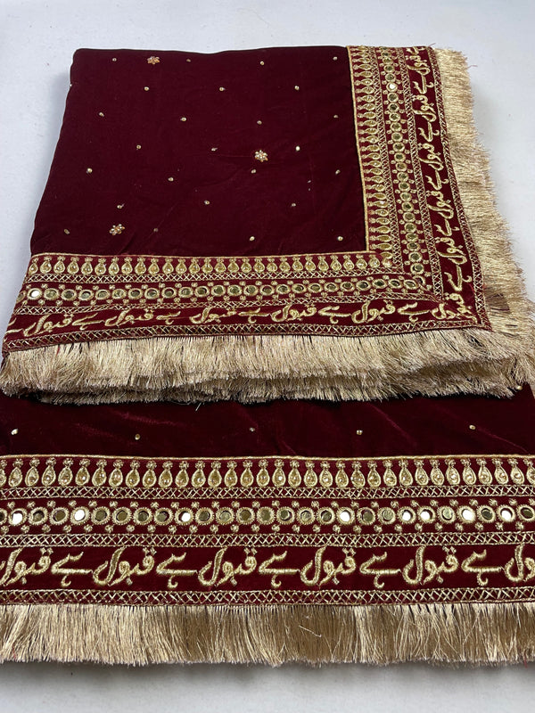 Qubool Hai Bridal Velvet Maroon Wedding Dupatta
