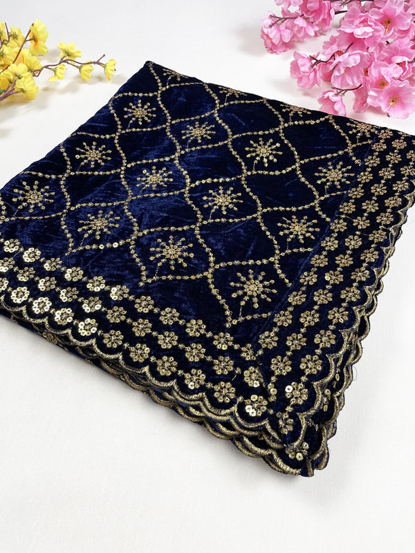 Party Wear Cross Sequence Work Embroidered Velvet Dupatta