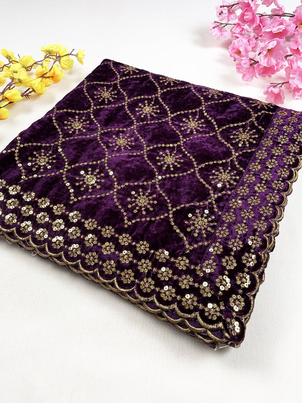 Party Wear Cross Sequence Work Embroidered Velvet Dupatta