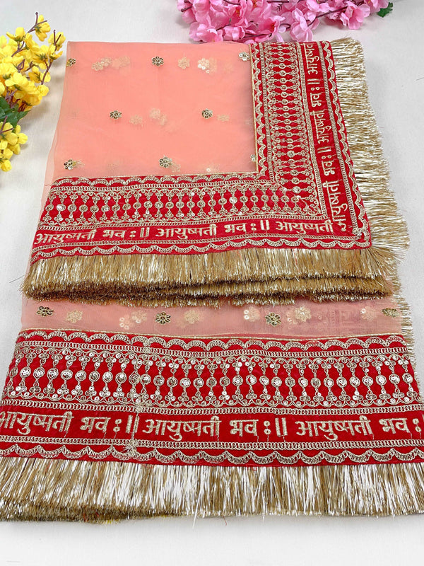 New Ayushmati Bhavah Maroon Peach Bridal Dupatta's KYMA