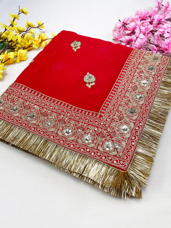 Bridal Madhulika Red Embroidered Georgette Dupatta