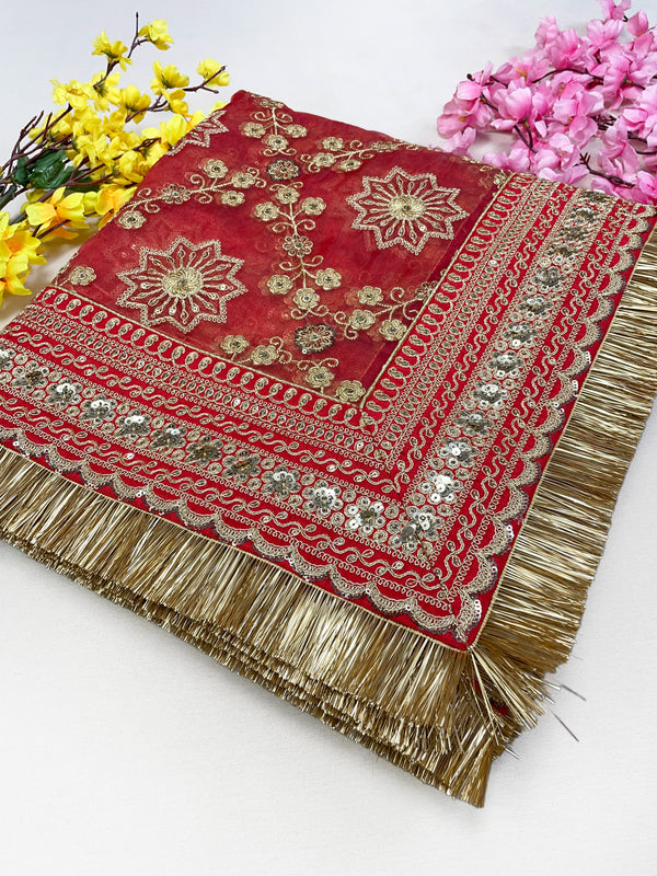 Bridal Minara Red Embroidered Organza Dupatta