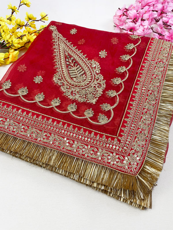 Bridal Mohini Red Embroidered Organza Dupatta