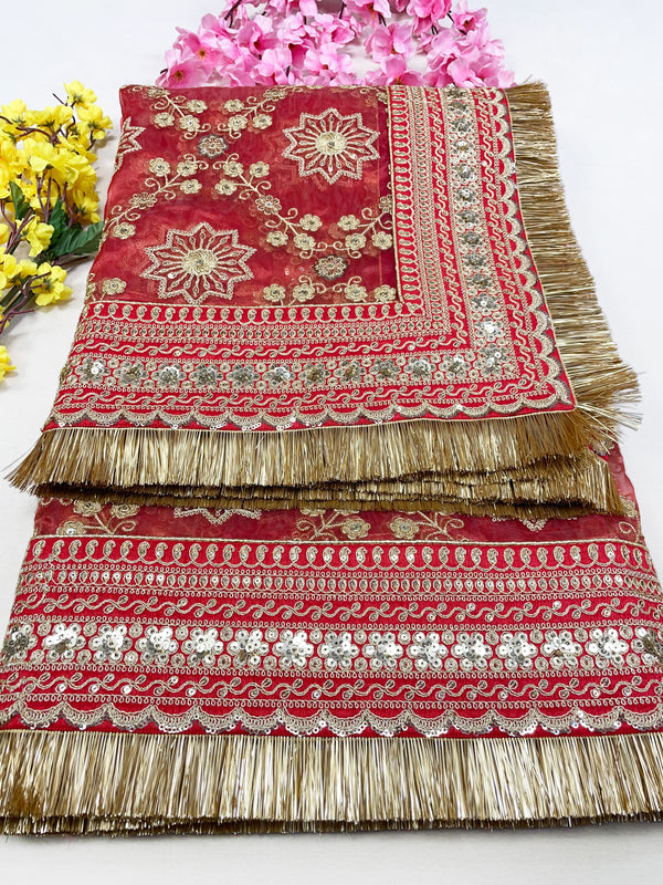 Bridal Minara Red Embroidered Organza Dupatta