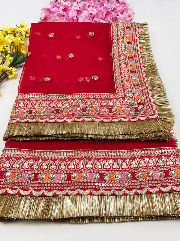 Bridal Amritika Red Embroidered Net Dupatta