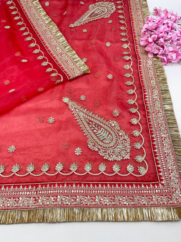 Bridal Mohini Red Embroidered Organza Dupatta