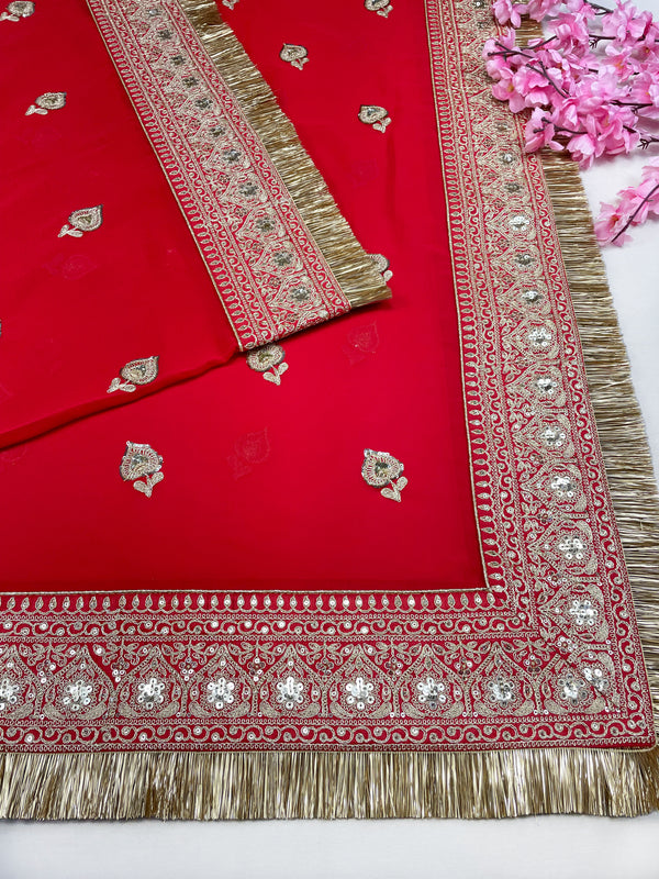 Bridal Madhulika Red Embroidered Georgette Dupatta