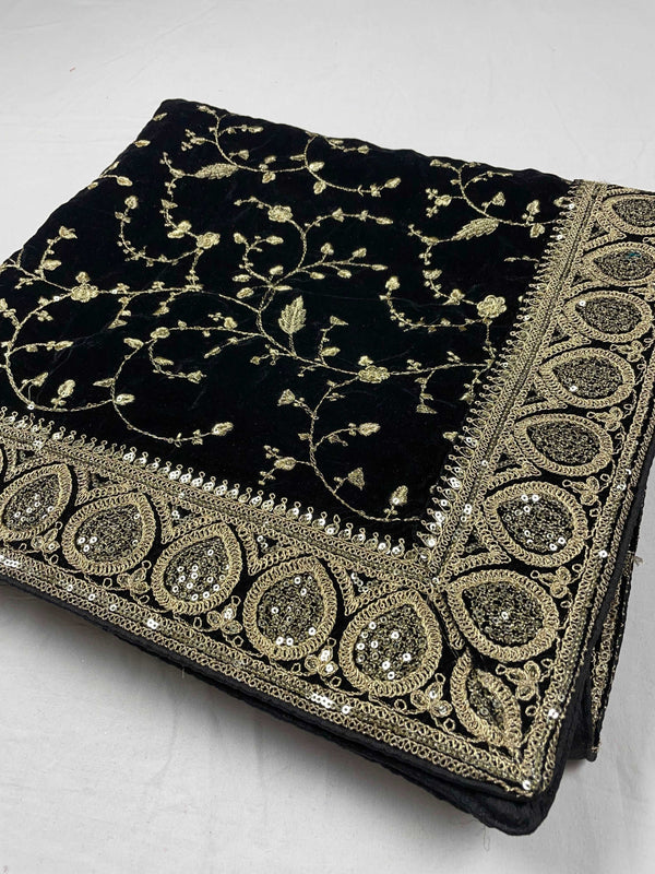 Black Premium Embroidery Velvet Dupatta For Every Occasions