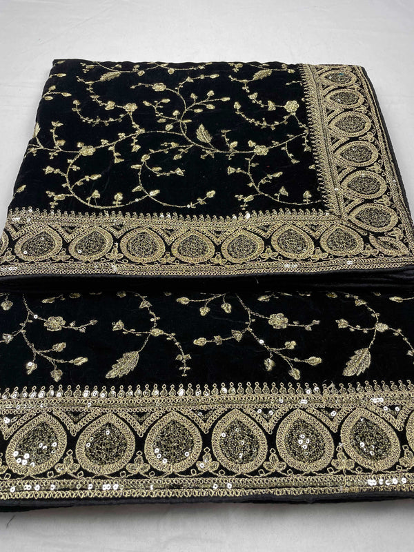 Black Premium Embroidery Velvet Dupatta For Every Occasions