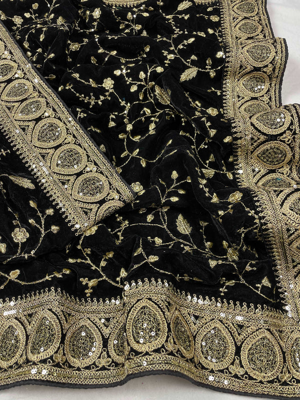 Black Premium Embroidery Velvet Dupatta For Every Occasions