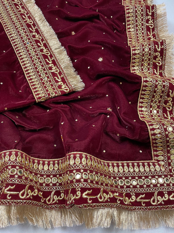 Qubool Hai Bridal Velvet Maroon Wedding Dupatta