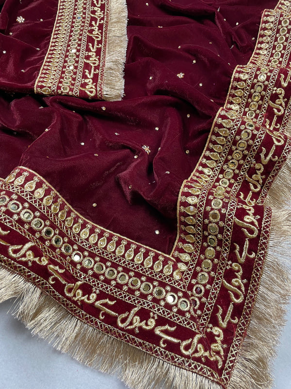 Qubool Hai Bridal Velvet Maroon Wedding Dupatta