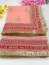 Bridal Saubhagyavati Peach Embroidered Fringed Net DupattaBridal Dupatta , Net Dupatta , Embroidered Dupatta, Indian Bridal Wedding Wear Chunni, Stole, Scarf, Scarves, Veil, Hijab, Lehengha , Wedding Lehengha
