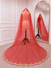 Serena Red Bridal Veil with premium Embroidery | V1052 | Wedding Veil