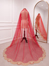 Nirupama Luxury Red Bridal Veil with Royal Embroidered Border  | V1007 | Wedding Veil