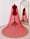 Sada Saubhagyavati Red Bridal Veil with Hand Embroidered Border | V1030 | Wedding Veil