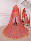 Meher Luxury Red Bridal Veil with Intricate Gold Embroidered Border | V1013 | Wedding Veil