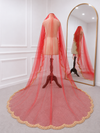 Elora Red Bridal Veil with premium Embroidery | V1060 | Wedding Veil