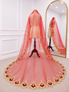 Astera Red Bridal Veil with Signature Embroidered Border | V1028 | Wedding Veil