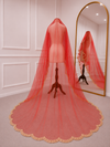 Liana Red Bridal Veil with premium Embroidery | V1058 | Wedding Veil