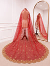 Heer Luxury Red Bridal Veil with Royal Gold Embroidered Border | V1016 | Wedding Veil
