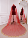 Asteria Red Bridal Veil with Royal Hand Embroidered Border | V1033 | Wedding Veil