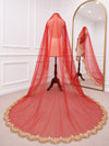 Aurelia Red Bridal Veil with Hand Embroidered Border | V1017 | Wedding Veil