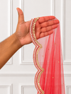 Lucille Red Bridal Veil with premium Embroidery | V1065 | Wedding Veil