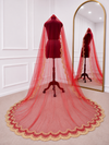 Vanya Red Bridal Veil with Signature Embroidered Border | V1021 | Wedding Veil