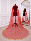 Royal Red Bridal Veil with Exquisite Hand Embroidered Border| V1034 | Wedding Veil