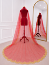 Elara Red Bridal Veil with Embroidery & Mirror Stone Work | V1038 | Wedding Veil