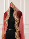 Arabella Red Bridal Veil with premium Embroidery | V1064 | Wedding Veil