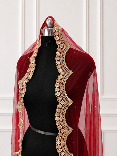 Riwaayat Red Bridal Veil with premium Embroidery | V1044 | Wedding Veil
