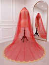 Celeste Red Bridal Veil with premium Embroidery | V1047 | Wedding Veil