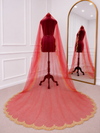 Camellia Red Bridal Veil with Embroidered Border | V1031 | Wedding Veil